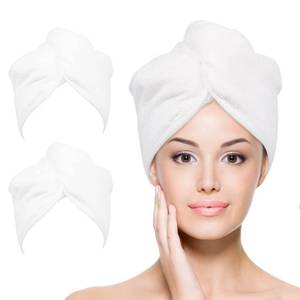 lot 14284 image: YoulerTex Hair Drying Towel Wrap 2 Pack 10X26 Inch White