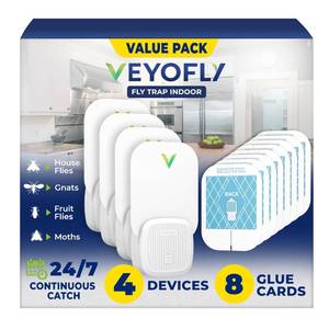 lot 14287 image: VEYOFLY Fruit Fly Gnat Trap Indoor UV Glue Card 4 Devices 8 Refills