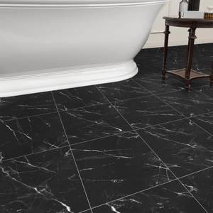 lot 14292 image: ZRJT Peel and Stick Floor Tiles 12 x 12 in Vinyl Black Vein Marble 20 Pack