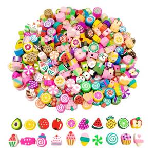 lot 14315 image: HNBXH 200 Pcs Mixed Fruit Candy Polymer Clay Beads Charms 0.35-0.39 In