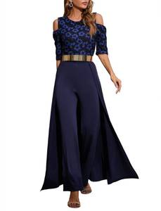 lot 14340 image: VERWIN Womens High-Waist Patchwork Overlay Jumpsuit Romper Blue Lace 2XL