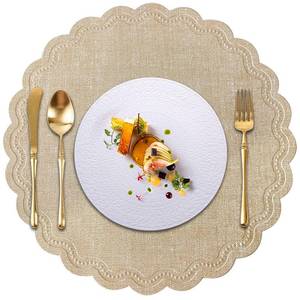 lot 14348 image: LINSBO Round Placemats Set of 6 15 Inch PU Faux Leather Non-Slip Beige