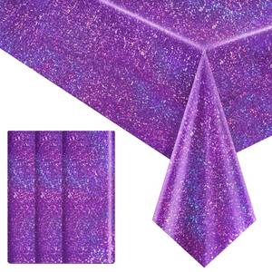 lot 14369 image: Just Shimmer Purple Holographic Plastic Tablecloths 40 x 108 Inch 3 Pack