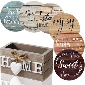 lot 14392 image: Queekay Farmhouse Wooden Coasters 4 Inch Set of 6 with Holder
