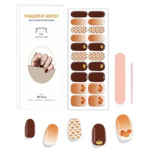 lot 14399 image: NZRAESTRS Semi Cured Gel Nail Strips Fall Pumpkin Gradient Orange Brown 20 Pcs