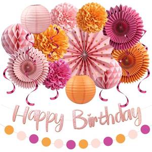lot 14467 image: Fantspati Pink and Orange Birthday Party Decorations Set