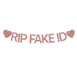 lot 14468 image: BEISHIDA Rose Gold Glitter Rip Fake ID Banner 21st Birthday Pre-Strung Garland