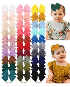 lot 14476 image: Jollybows Baby Girl Hair Bow Headbands 30 Pcs 4.5 Inch Nylon
