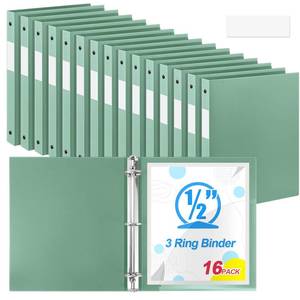 lot 17831 image: Henoyso 16 Pack 0.5 Inch 3 Ring Binder Sage Green