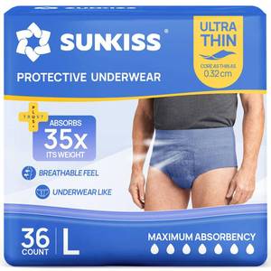 lot 17833 image: SUNKISS Mens Ultra Thin Incontinence Underwear Large Blue 36 Count