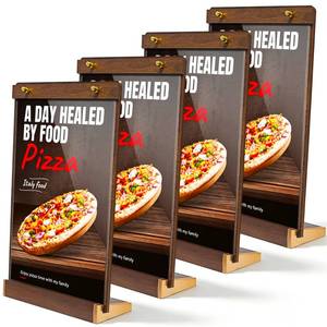 lot 17835 image: Knowearth Acrylic Vertical Tabletop Sign Holder 8.5x11 Walnut Base 4 Pack
