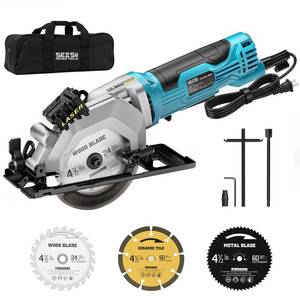 lot 17840 image: Seesii Corded Mini Circular Saw 4.8A 4000RPM 4-12 with Laser Guide