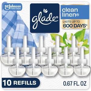 lot 17841 image: Glade PlugIns Air Freshener Refills Clean Linen 10 Count