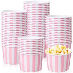 lot 17869 image: Zopeal Light Pink White Striped Paper Ice Cream Cups 16oz 50 Count