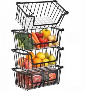 lot 17873 image: SUNALLY Stackable Wire Storage Baskets 4 Pc Freezer Organizer Black