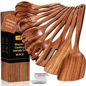 lot 17878 image: Mooues Teak Wood Cooking Utensil Set 10 Pcs Wooden Spoons