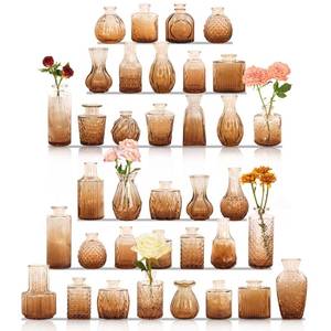 lot 17882 image: JALANCY Set of 36 Amber Glass Bud Vases for Centerpieces