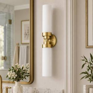 lot 17887 image: Emak Brushed Gold Bathroom Vanity Light 22 Inch 2-Light Sconce VL085-BGD-ML-2