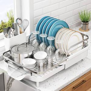 lot 17888 image: SNTD Expandable Dish Drying Rack for Kitchen Counter, 15.2-22.1 in, White