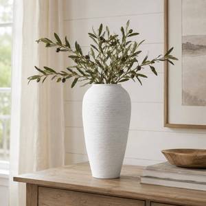 lot 17891 image: XIYOUQI White Ceramic Vase 13.8 Inch Tall Textured Ribbed