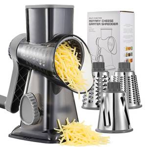 lot 17894 image: Liozeria Rotary Cheese Grater Manual Hand Crank 3-Blade Vegetable Shredder