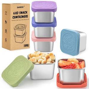 lot 18872 image: SANEXC Stainless Steel Snack Containers with Lids, 6 Oz, 6 Pack