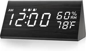 lot 18873 image: JALL Wooden Digital Alarm Clock with Temperature and Humidity Display