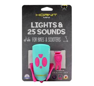 lot 18908 image: Hornit Mini Bike Horn and Safety Light, 25 Sound Effects, PinkTurquoise