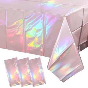 lot 18919 image: Pascliyna 3 Pack Iridescent Light Pink Plastic Tablecloth 54x108 Inch