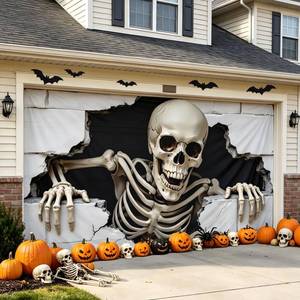 lot 18924 image: Ponlodos Halloween Garage Door Banner Backdrop 6 x 13 Ft