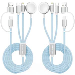lot 18927 image: Amasuki 2-Pack 3-in-2 Multi Charging Cable for Apple Watch iPhone 6FT Blue