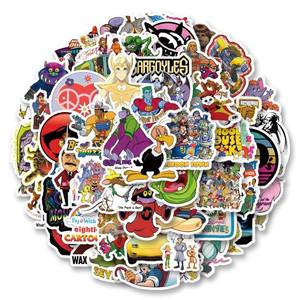 lot 18932 image: LCFFECN 63 Pcs Classic 80s Animation Aesthetic Vinyl Waterproof Stickers