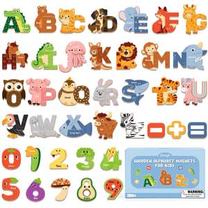 lot 18955 image: Joyreal Fridge Magnets Wooden Animal Alphabet & Number Set 65 Pcs