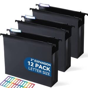 lot 18969 image: SortRax Plastic Hanging File Folders, 2-Inch Expansion, Letter Size, Black