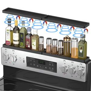 lot 18987 image: PEKER Magnetic Stove Top Shelf for 30in Stoves with Bamboo Spice Rack Organizer