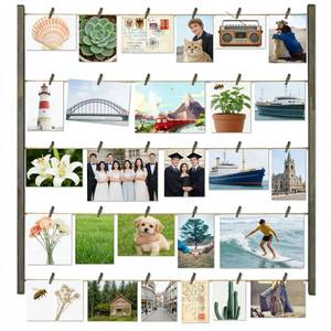 lot 18992 image: Love-KANKEI Wood Picture Frame Collage Wall Decor 30 Clips 26 x 29 Inch