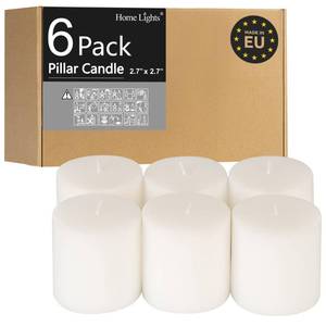 lot 19628 image: Home Lights Pillar Candles 2.7x3 Inch, 6 Count, White Unscented, 30 Hour Burn