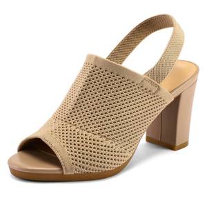 lot 19638 image: Mysoft Womens Knit Peep Toe Slingback Sandals Chunky Block Heel 3.3 Inch Size 7.5