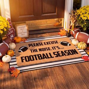 lot 19663 image: Dunzy 2 Pcs Fall Football Door Mat and Striped Rug Set