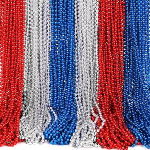 lot 20128 image: Moon Boat 4th of July Beaded Necklaces Bulk Red White Blue 100 Pieces