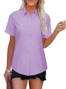 lot 20129 image: Siliteelon Womens Short Sleeve Button Down Shirt Wrinkle Free Collared Small