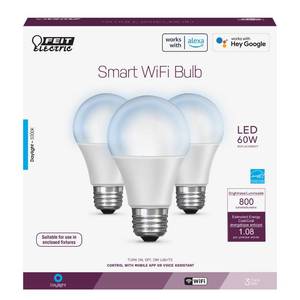 lot 20155 image: Feit Electric A19 Smart LED Light Bulb 60W Equivalent Daylight White 3 Pack