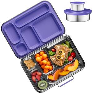 lot 20164 image: AOHEA Stainless Steel Bento Lunch Box 33 oz 5 Compartment Kids Purple