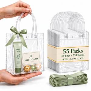 lot 20186 image: Dobafun Clear Gift Bags with Handles 55 Pcs Avocado Green Ribbon