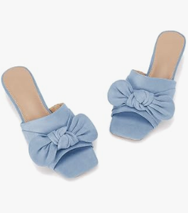lot 1715 image: Coutgo Womens Size 8 Light Blue Pleated Knot Ankle Strap Sandals - Stock image may not match actual product images