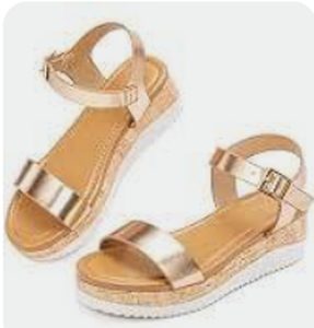 lot 2152 image: Womens Open Toe Ankle Strap Platform Sandal Metallic Rose Gold Tone - Stock image may not match actual product images, Size approx kids small