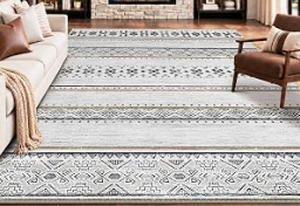 lot 5531 image: Geometric Pattern Area Rug Blue Brown and Beige Diamond Triangle Design 106in x 142in - Stock image may not match actual product images
