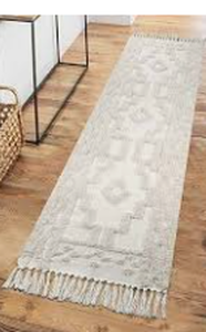 lot 17879 image: Tan Tufted Geometric Fringed Runner Rug 45% Cotton 45% Polyester 10% Viscose - Stock image may not match actual product images
