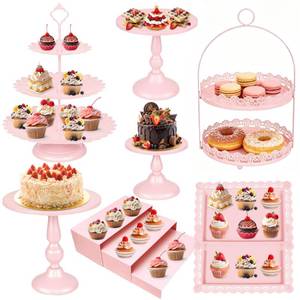 lot 1747 image: Pink Metal Cake Stand Set 10 Pcs Cupcake Dessert Display Tower