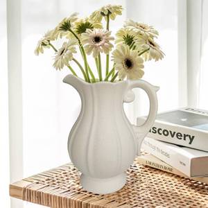 lot 1751 image: Large Rustic Ceramic Pitcher Vase, Textured Wide Mouth Clay Jug